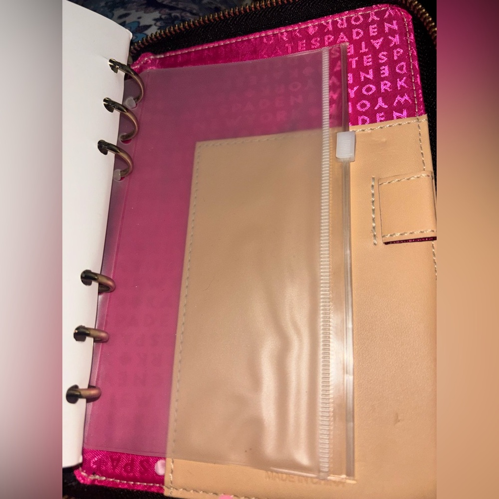 Kate Spade planner-Gold Hardware-Pink lining Black Pebbled Leather Zip Wellesley - Picture 16 of 16